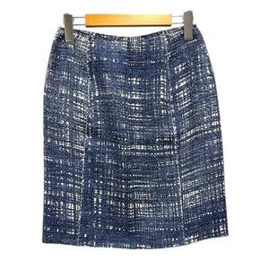 プラダ PRADA スカート 台形 タイト リネン混 ツイード ひざ丈 36S 青 ブルー レディース