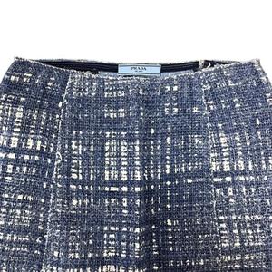 プラダ PRADA スカート 台形 タイト リネン混 ツイード ひざ丈 36S 青 ブルー レディース