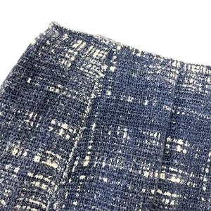 プラダ PRADA スカート 台形 タイト リネン混 ツイード ひざ丈 36S 青 ブルー レディース