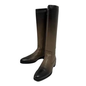 プラダ PRADA ロングブーツ サイドジップ グラデーション ラウンドトゥ 34.5 茶 ブラウン レディース