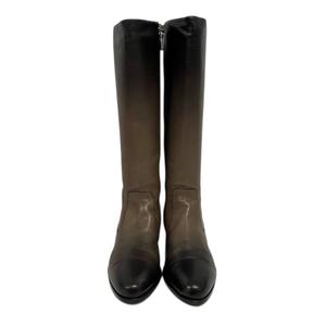 プラダ PRADA ロングブーツ サイドジップ グラデーション ラウンドトゥ 34.5 茶 ブラウン レディース
