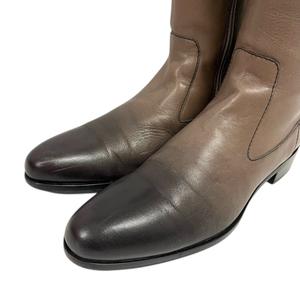 プラダ PRADA ロングブーツ サイドジップ グラデーション ラウンドトゥ 34.5 茶 ブラウン レディース
