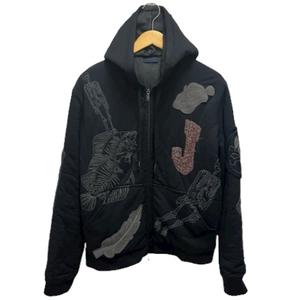 ランバン LANVIN パーカー 長袖 フード 刺繍 シルク混 M20SW4B005 M 黒 ブラック メンズ