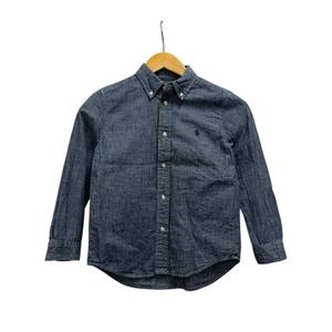 ラルフローレン RALPH LAUREN シャツ 長袖 ボタンダウンカラー ロゴ刺繍 コットン 7 紺 ネイビー キッズ
