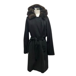 マックスマーラ MAX MARA コート ロング フード 長袖 ベルト カシミア混 無地 40 黒 ブラック レディース