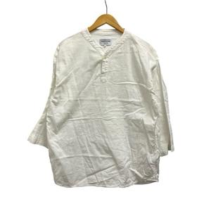 フリークスストア FREAKS STORE カットソー 長袖 オープンフロントネック 無地 コットン混 リネン混 L オフホワイト メンズ