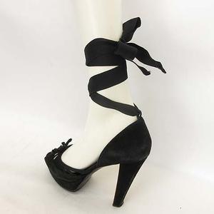 GUCCI ブラック ハイヒール リボン付き グッチ GUCCI パンプス オープントゥ ハイヒール セパレート サンダル