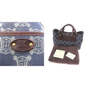 セリーヌ CELINE マカダム デニム ハンドバッグ レザー キャンバス