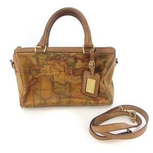 プリマクラッセ　地図柄　ＰＶＣ　ハンドバッグ　茶