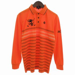 ミズノ MIZUNO THE OPEN ポロシャツ 長袖 ゴルフウェア 刺繍 プリント オレンジ L メンズ