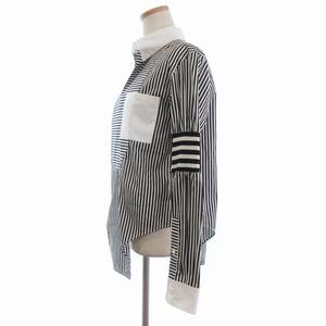 バーバリー BURBERRY 切替 ストライプ スキッパー シャツ ブラウス 長袖 現行 白 ホワイト 黒 ブラック 34 ■ECT レディース