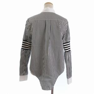 バーバリー BURBERRY 切替 ストライプ スキッパー シャツ ブラウス 長袖 現行 白 ホワイト 黒 ブラック 34 ■ECT レディース