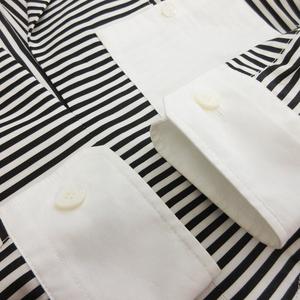 バーバリー BURBERRY 切替 ストライプ スキッパー シャツ ブラウス 長袖 現行 白 ホワイト 黒 ブラック 34 ■ECT レディース