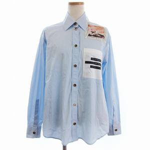 バーバリー BURBERRY コットン シャツ ブラウス 長袖 プリント ロゴ ブルー 34 ■ECT レディース