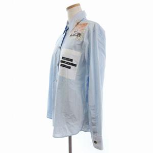 バーバリー BURBERRY コットン シャツ ブラウス 長袖 プリント ロゴ ブルー 34 ■ECT レディース