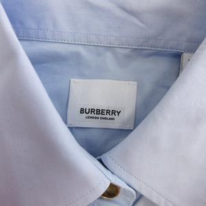 バーバリー BURBERRY コットン シャツ ブラウス 長袖 プリント ロゴ ブルー 34 ■ECT レディース