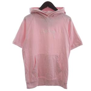 ステューシー STUSSY パーカー 半袖 プルオーバー ロゴ刺繍 ピンク S ■ECT メンズ
