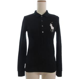 ラルフローレン RALPH LAUREN ストレッチ ポロシャツ 長袖 ビッグポニー 黒 ブラック L ■ECT レディース