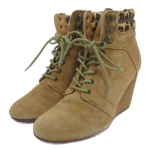 ノーネーム NO NAME ウェッジソール ショートブーツ スエード ハラコ レオパード ベージュ ■GY18 レディース