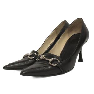 グッチ GUCCI ポインテッドトゥ パンプス ホースビット レザー 黒 ブラック 34.5 21.5m相当 ■GY09 レディース