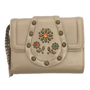 アナスイ ANNA SUI 三つ折り財布 ビジュー スタッズ メタリック シャンパンゴールドカラー ■GY99 レディース