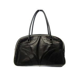 プラダ PRADA パンチングレザー バッグ ボストン ショルダー 肩掛け 黒  