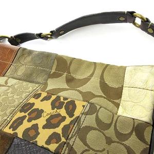 コーチ ハンドバッグ キャンバス ブラウン パッチワーク シグネチャー11496 コーチ COACH 11496 異素材 パッチワーク スエード レザー
