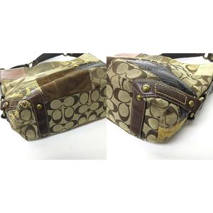 コーチ ハンドバッグ キャンバス ブラウン パッチワーク シグネチャー11496 コーチ COACH 11496 異素材 パッチワーク スエード レザー