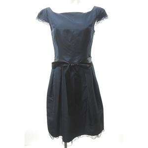 未使用品 ユナイテッドアローズ United Arrows ワンピース フレンチスリーブ 半袖 膝丈 ドレス フリル オーガンジー ネイビー 黒 紺 36 0616 Nvw レディース 023 ベクトルパーク