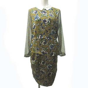 クラネ Clane ワンピース 長袖 膝丈 花柄 袖切替 シフォン シアー 黄色系 青 38 15 Ecr11 レディース 023 ベクトルパーク