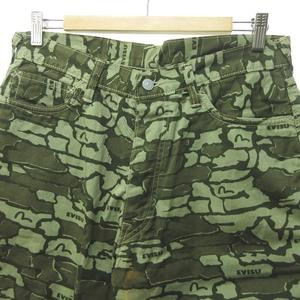 エヴィス EVISU 2001 ハーフ パンツ カモフラージュ柄 石垣迷彩 緑  