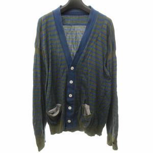 サカイ sacai 15年 ニット カーディガン ボーダー コットン 長袖 緑 青 