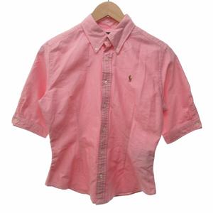 ラルフローレン RALPH LAUREN 美品 SLIM FIT シャツ カジュアル ロゴ 刺繍 半袖 国内正規 ピンク S IBO57 1111 メンズ