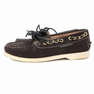 シャネル CHANEL デッキシューズ スエード チェーン 36 23cm 茶 ブラウン /UO IBO61 レディース
