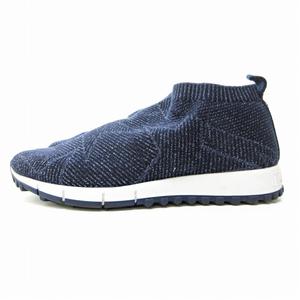 ジミーチュウ JIMMY CHOO スター ニット スニーカー シューズ スリッポン ロゴ ラメ 総柄 イタリア製 紺 ネイビー 35 約22.5cm 0610 レディース