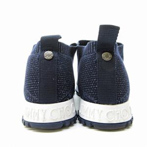ジミーチュウ JIMMY CHOO スター ニット スニーカー シューズ スリッポン ロゴ ラメ 総柄 イタリア製 紺 ネイビー 35 約22.5cm 0610 レディース