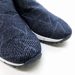 ジミーチュウ JIMMY CHOO スター ニット スニーカー シューズ スリッポン ロゴ ラメ 総柄 イタリア製 紺 ネイビー 35 約22.5cm 0610 レディース