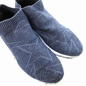 ジミーチュウ JIMMY CHOO スター ニット スニーカー シューズ スリッポン ロゴ ラメ 総柄 イタリア製 紺 ネイビー 35 約22.5cm 0610 レディース