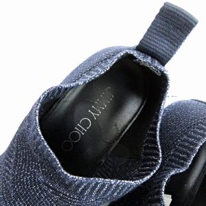 ジミーチュウ JIMMY CHOO スター ニット スニーカー シューズ スリッポン ロゴ ラメ 総柄 イタリア製 紺 ネイビー 35 約22.5cm 0610 レディース