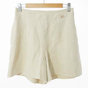 フォクシー FOXEY 近年 リネン 麻 ロゴプレート ショートパンツ キュロットスカート 40 ベージュ 34114 IBO75 レディース