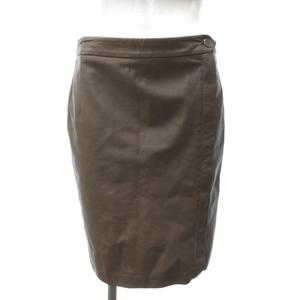 ラルフローレン RALPH LAUREN ブラックレーベル レザー ひざ丈 タイトスカート ジップアップスカート 茶 ブラウン 2 約S IBO79 0914 レディース