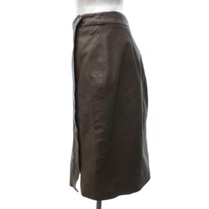 ラルフローレン RALPH LAUREN ブラックレーベル レザー ひざ丈 タイトスカート ジップアップスカート 茶 ブラウン 2 約S IBO79 0914 レディース