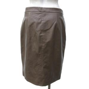 ラルフローレン RALPH LAUREN ブラックレーベル レザー ひざ丈 タイトスカート ジップアップスカート 茶 ブラウン 2 約S IBO79 0914 レディース