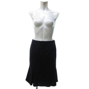 ラルフローレン RALPH LAUREN 美品 フレアスカート フリル ひざ丈 無地 黒 ブラック 7 約S IBO79 0914 レディース