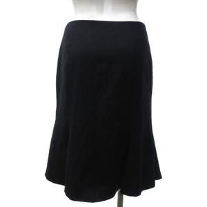 ラルフローレン RALPH LAUREN 美品 フレアスカート フリル ひざ丈 無地 黒 ブラック 7 約S IBO79 0914 レディース