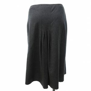 ラルフローレン RALPH LAUREN 美品 タックスカート フレアスカート ひざ丈 ウール グレー 2 約XS 0929 レディース