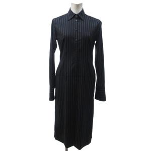 ラルフローレン RALPH LAUREN 美品 シャツワンピース 長袖 ロング丈 ストライプ 黒 ブラック 4 約S 0929 レディース