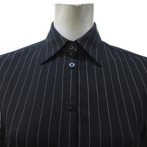 ラルフローレン RALPH LAUREN 美品 シャツワンピース 長袖 ロング丈 ストライプ 黒 ブラック 4 約S 0929 レディース