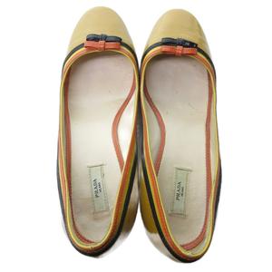 プラダ PRADA エナメル リボン パンプス ラウンドトゥ ヒール ベージュ 約22.5cm IBO81 1016 レディース