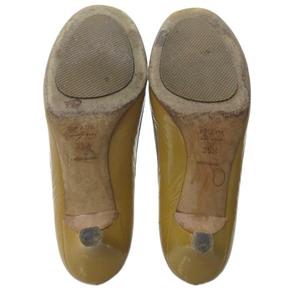 プラダ PRADA エナメル リボン パンプス ラウンドトゥ ヒール ベージュ 約22.5cm IBO81 1016 レディース